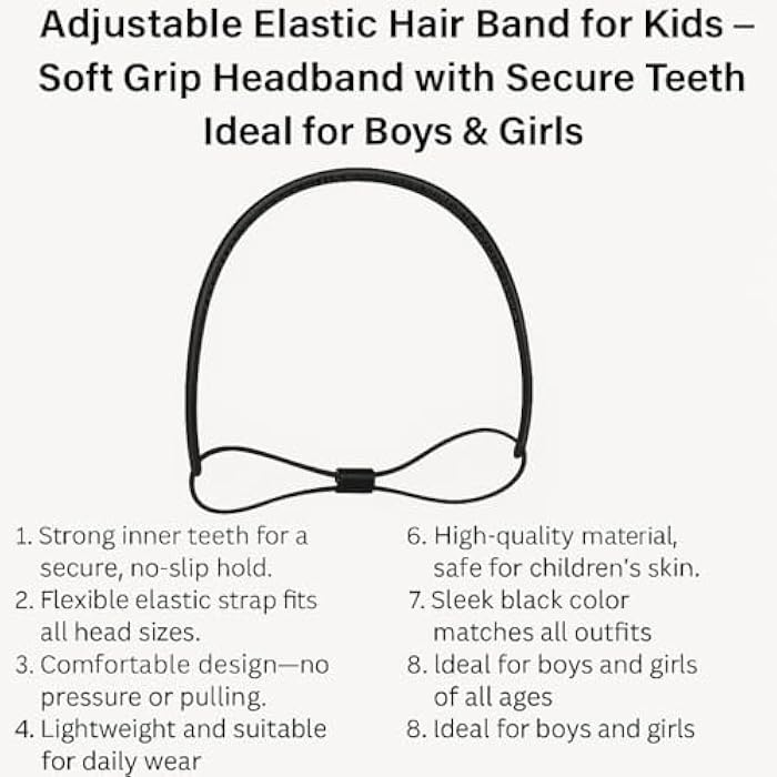 Adjustable Elastic Hair Band for Kids Adult Soft & Comfortable Headband with Secure Teeth – Ideal for Boys & Girls (Black, 1 piece) - Image 3